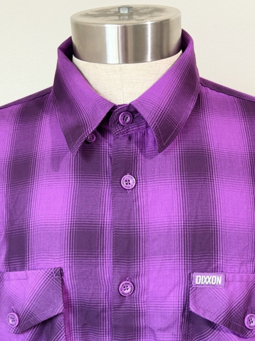 Dixxon Rose Up Shirt Mens Large Purple Plaid Bamboo Lightweight - Picture 2 of 4